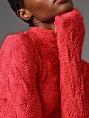 Anthropologie Maeve Textured Long Sleeve Top in Bright Red